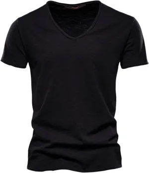 Men's V-Neck T-Shirts Soft Fitted Premium Classic Tee Men's T Shirts Cotton Hipster Hip Hop Longline Crewneck T-Shirt