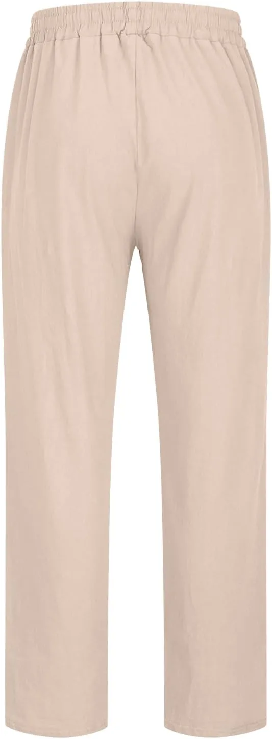 Men's Vintage Drawstring Casual Cotton Linen Pants Distressed Pleated Lightweight and Breathable Lounge Pants