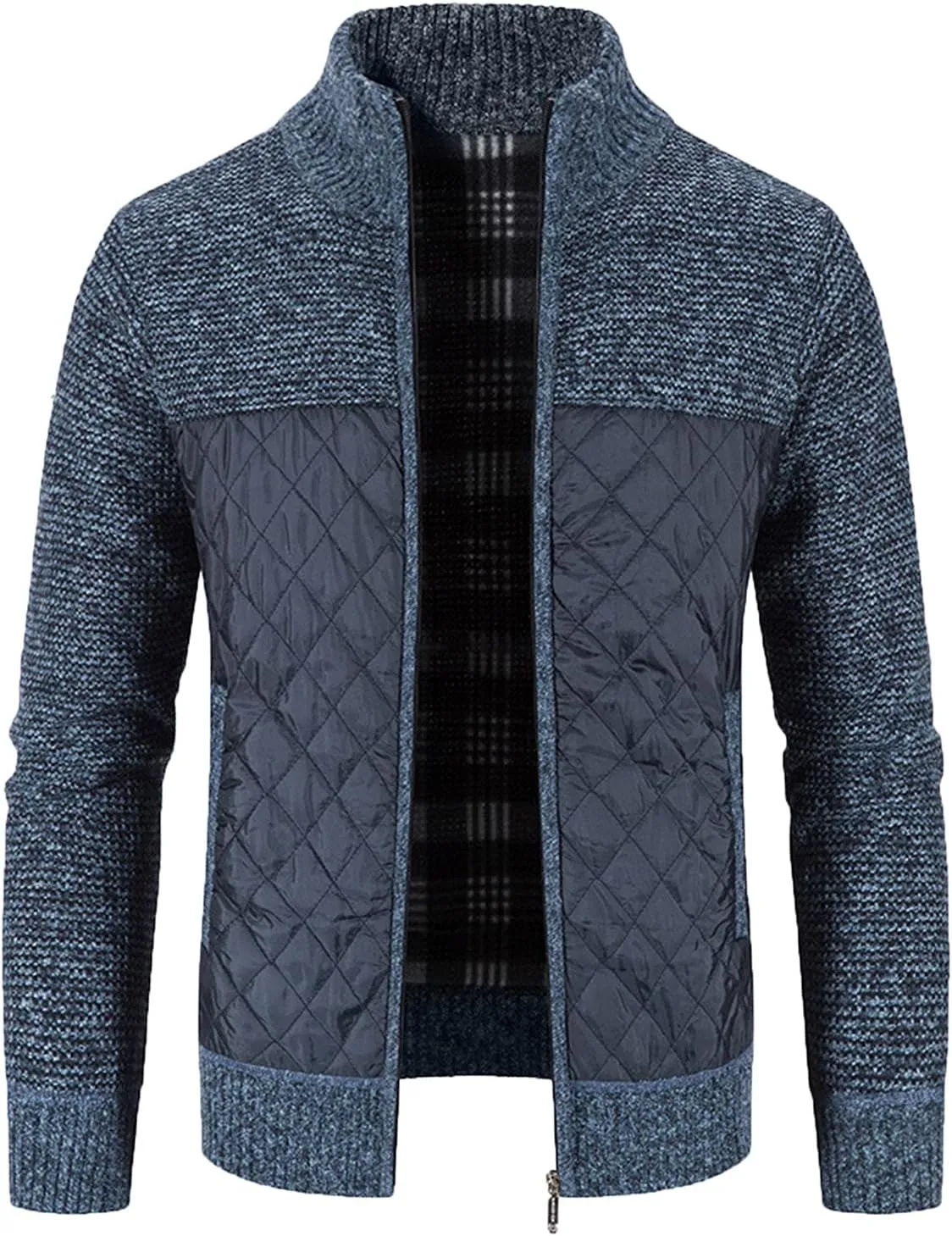 Men's Winter Casual Cardigan Cotton-padded Jacket Stand Collar Knitted Splice Sweater Coat for Coats Men
