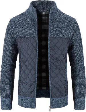 Men's Winter Casual Cardigan Cotton-padded Jacket Stand Collar Knitted Splice Sweater Coat for Coats Men