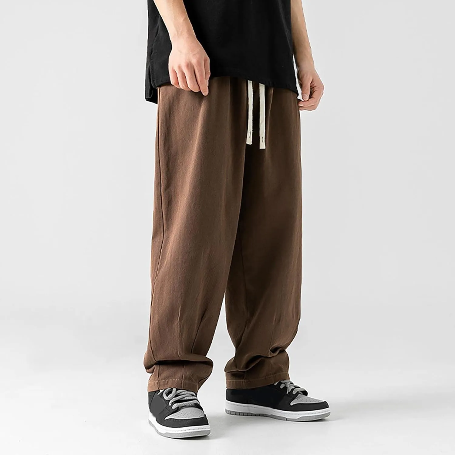 Mens Workout Cargo Sweatpants Leisure Loose Sports Running Patchwork Color Lace Up Pants Men's Flap Pocket Drawstring