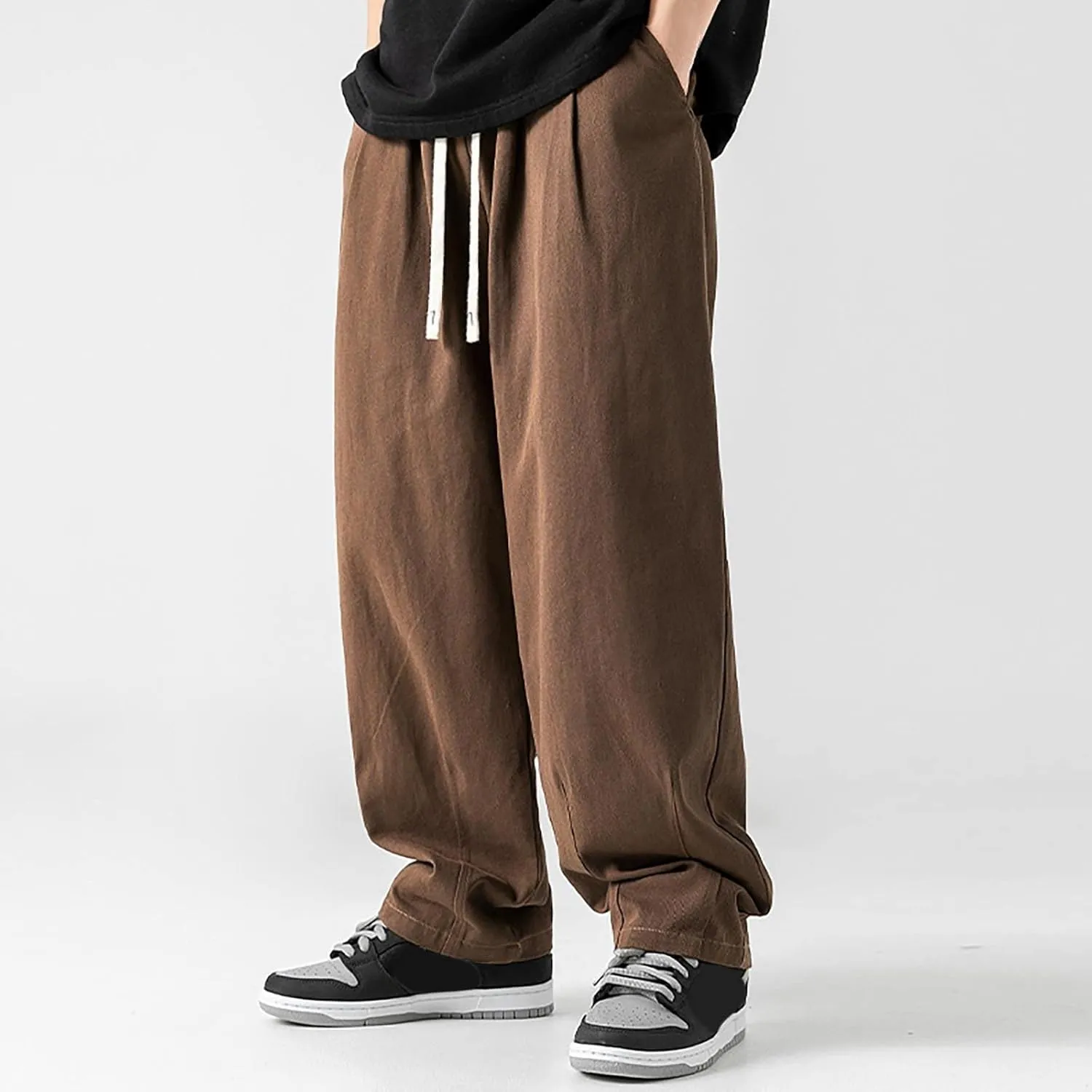 Mens Workout Cargo Sweatpants Leisure Loose Sports Running Patchwork Color Lace Up Pants Men's Flap Pocket Drawstring