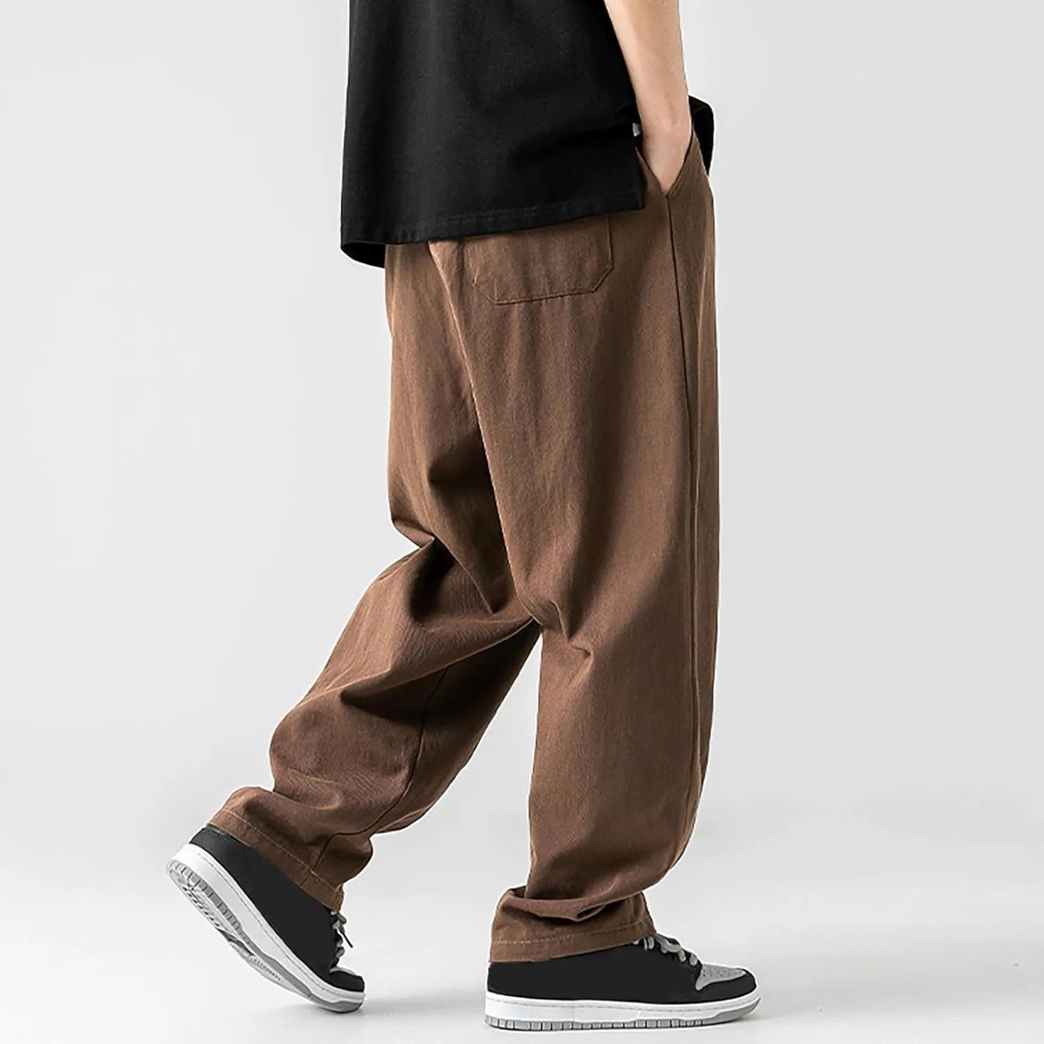 Mens Workout Cargo Sweatpants Leisure Loose Sports Running Patchwork Color Lace Up Pants Men's Flap Pocket Drawstring