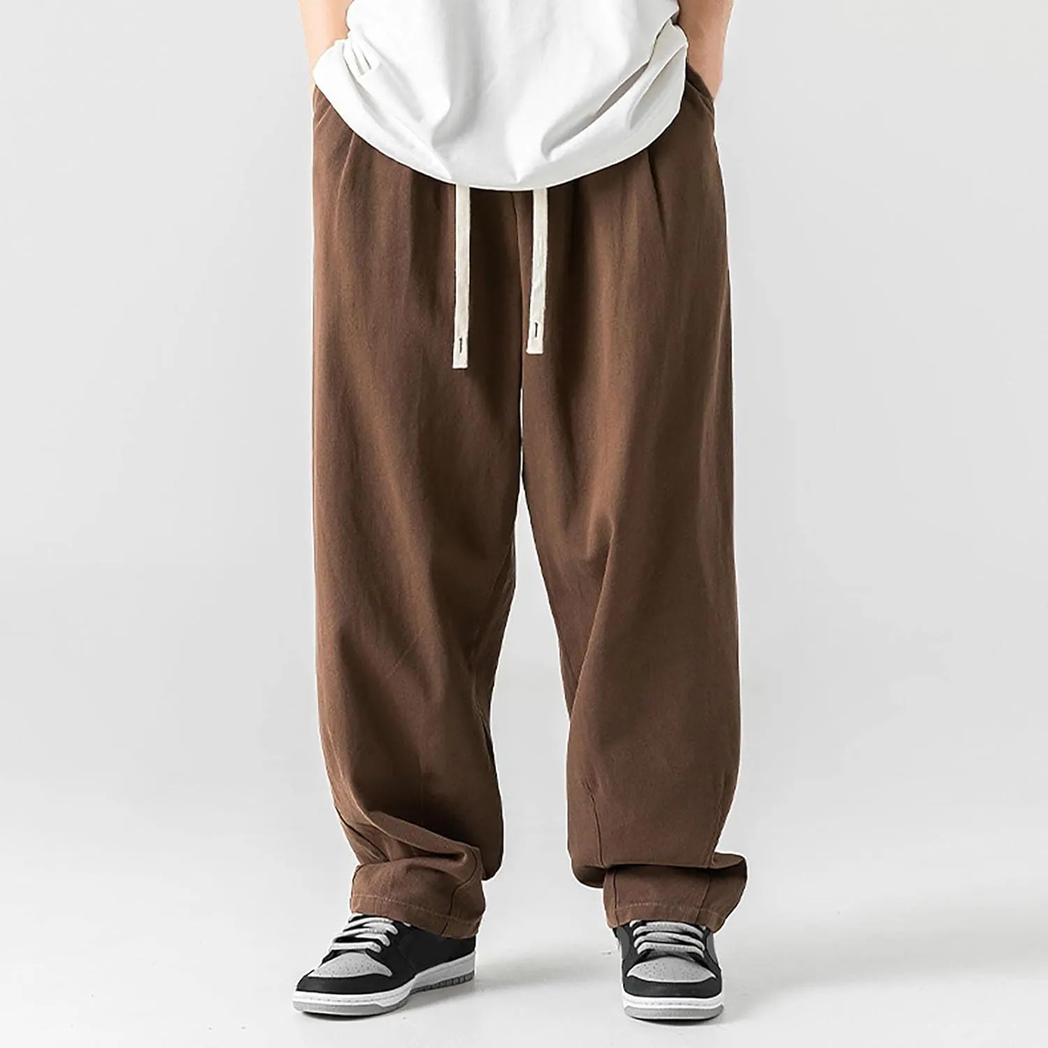 Mens Workout Cargo Sweatpants Leisure Loose Sports Running Patchwork Color Lace Up Pants Men's Flap Pocket Drawstring
