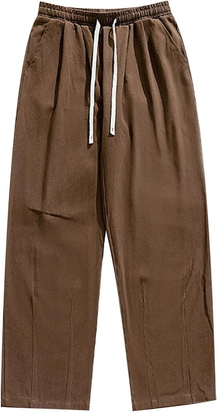 Mens Workout Cargo Sweatpants Leisure Loose Sports Running Patchwork Color Lace Up Pants Men's Flap Pocket Drawstring