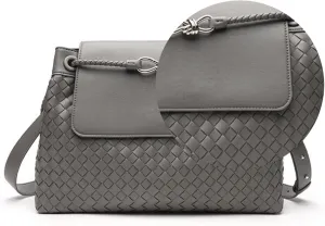 Men's woven bag, leather handbag, suitable for men's and women's crossbody top handling satchel, tote bag purse handbag