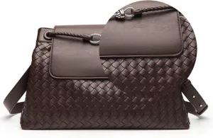 Men's woven bag, leather handbag, suitable for men's and women's crossbody top handling satchel, tote bag purse handbag