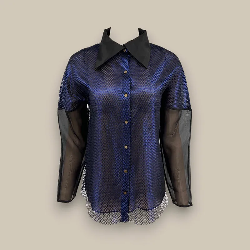 Mesh Organza Shirt - Blue
