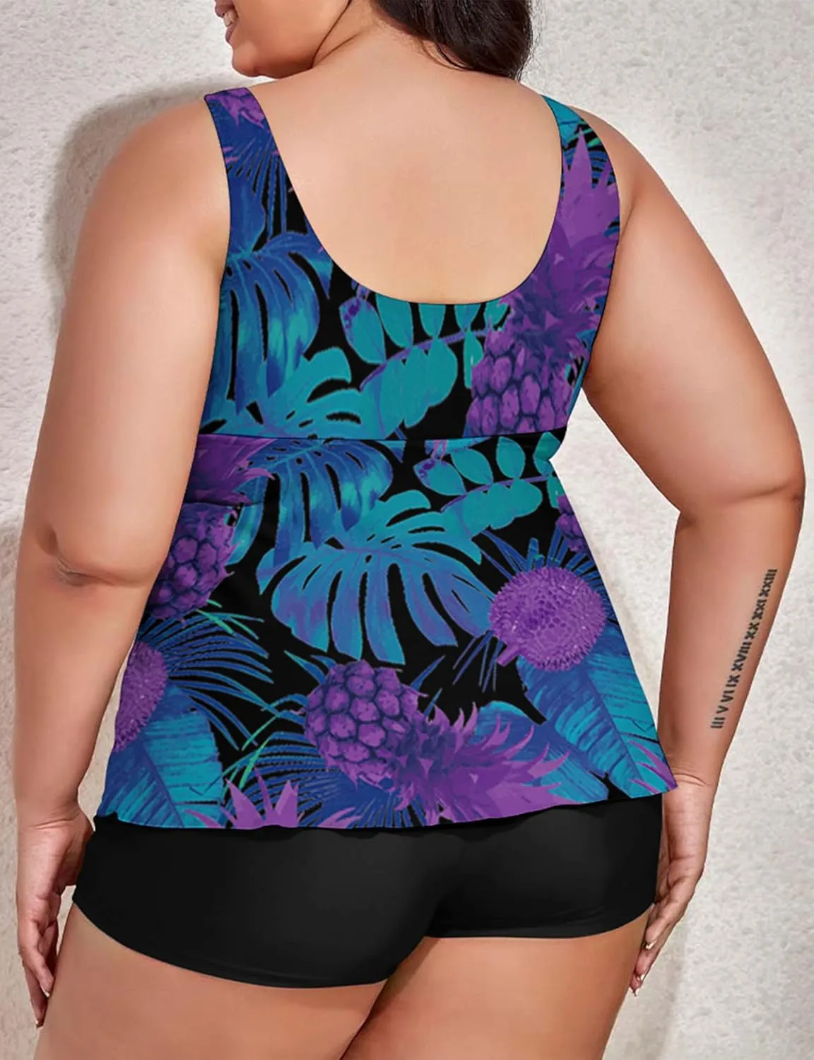 Modest Tankini Swimsuits for Women Two Piece Bathing Suits Floral Print Tank Top with Boyshorts