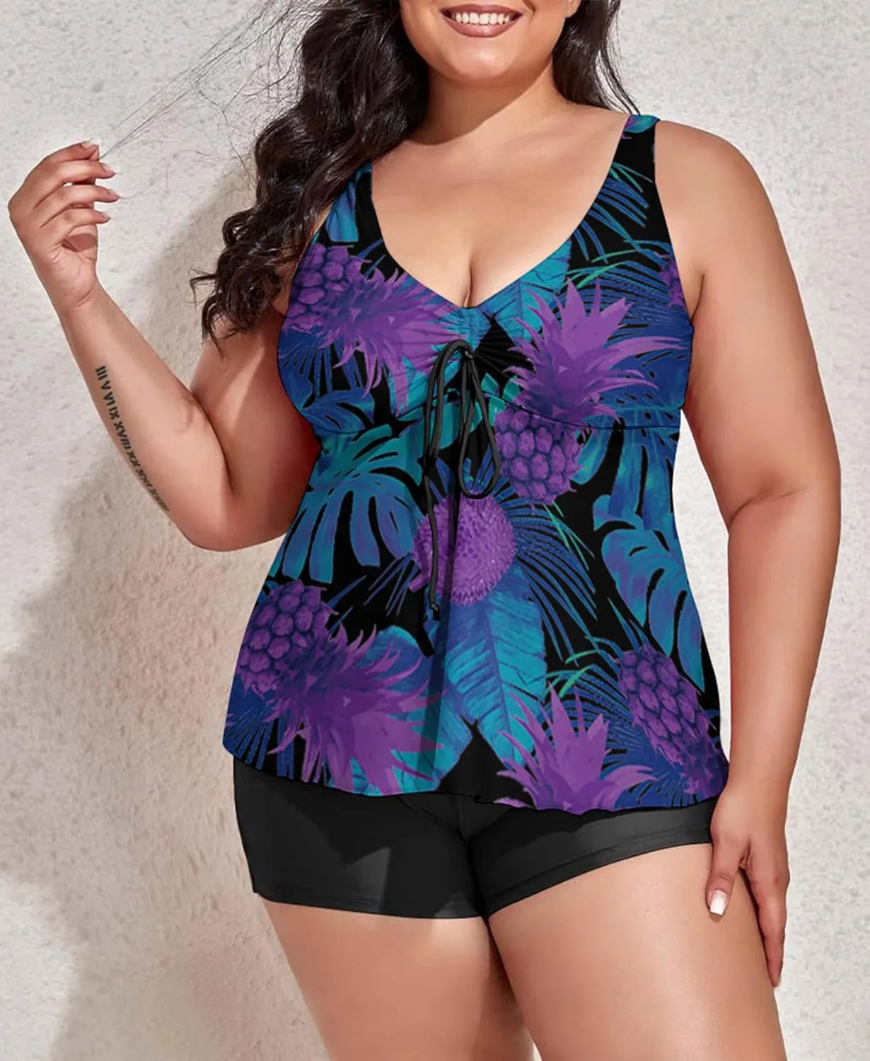 Modest Tankini Swimsuits for Women Two Piece Bathing Suits Floral Print Tank Top with Boyshorts