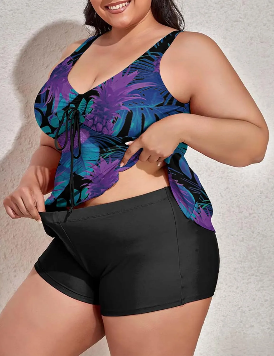 Modest Tankini Swimsuits for Women Two Piece Bathing Suits Floral Print Tank Top with Boyshorts