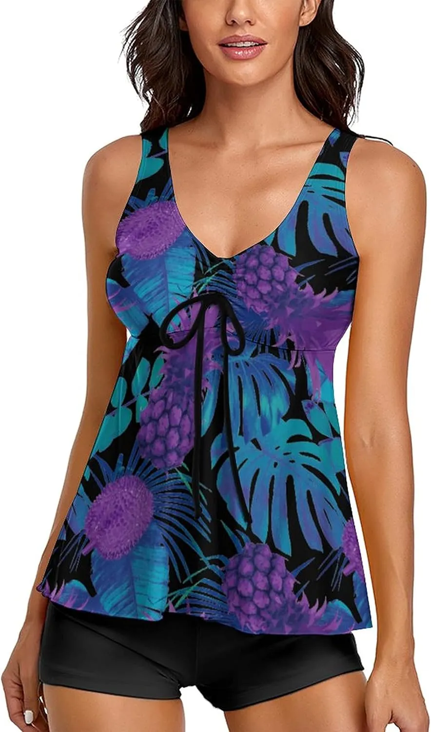 Modest Tankini Swimsuits for Women Two Piece Bathing Suits Floral Print Tank Top with Boyshorts