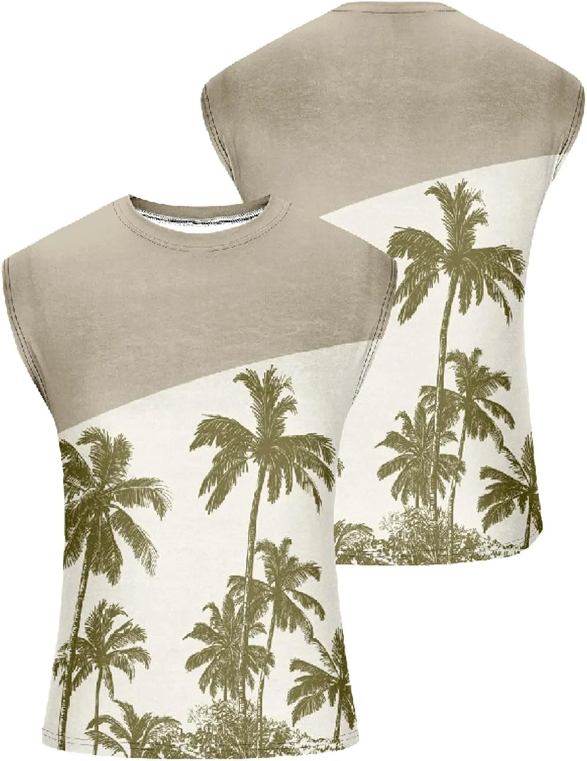 Muscularfit Funny Print Graphic Tee Shirts Mens Summer Casual Loose Sleeveless Crew Neck Tank Tops Hawaiian Beach Vest Shirts