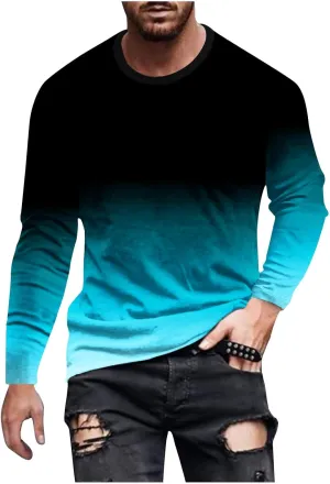 Muscularfit Mens Long Sleeve Shirts Casual Gradient Color Loose Pullover Graphic Tee Shirts Fall Fashion Athletic Sweatshirts