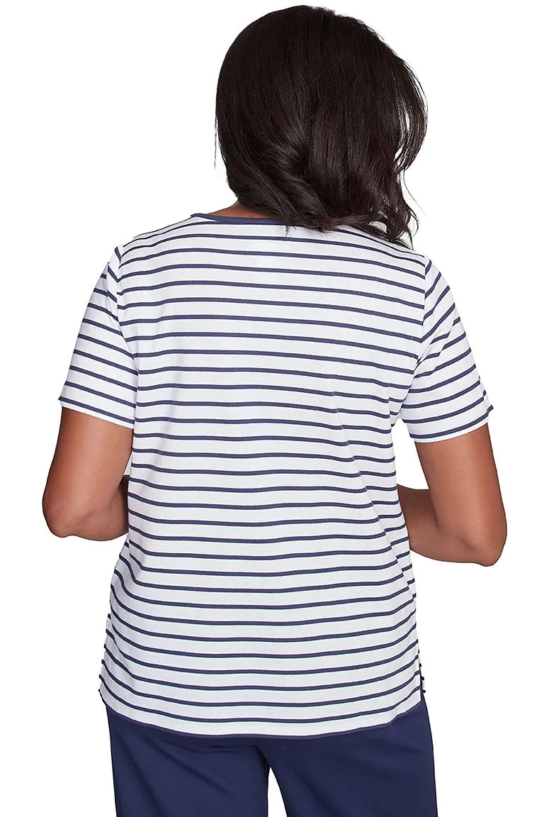 Nantucket Striped Rhinestone Floral Tee