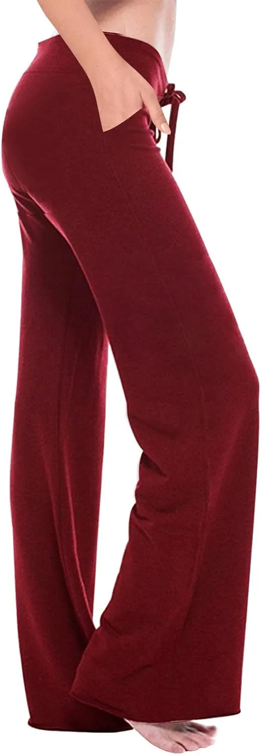 NATHGAM Women's Yoga Pants with Pockets 2024 Trendy High Waisted Trousers Lounge Workout Running Baggy Stretch Flare Pants