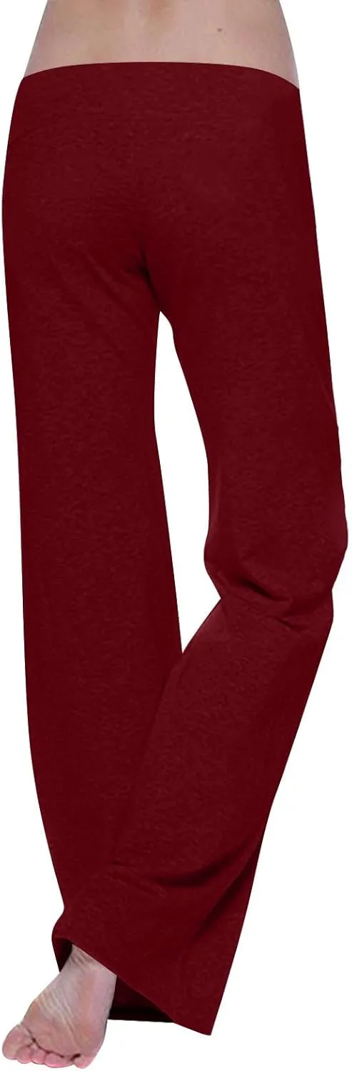 NATHGAM Women's Yoga Pants with Pockets 2024 Trendy High Waisted Trousers Lounge Workout Running Baggy Stretch Flare Pants