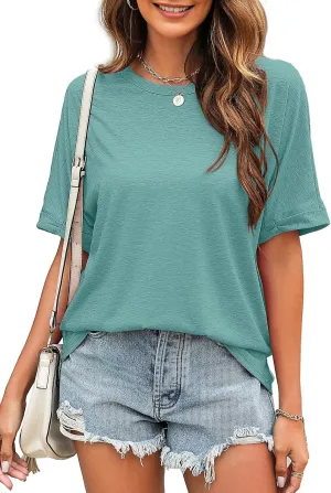 Newchoice Women's Oversized Tshirts Summer Short Sleeve Crewneck Casual Loose Basic Tops