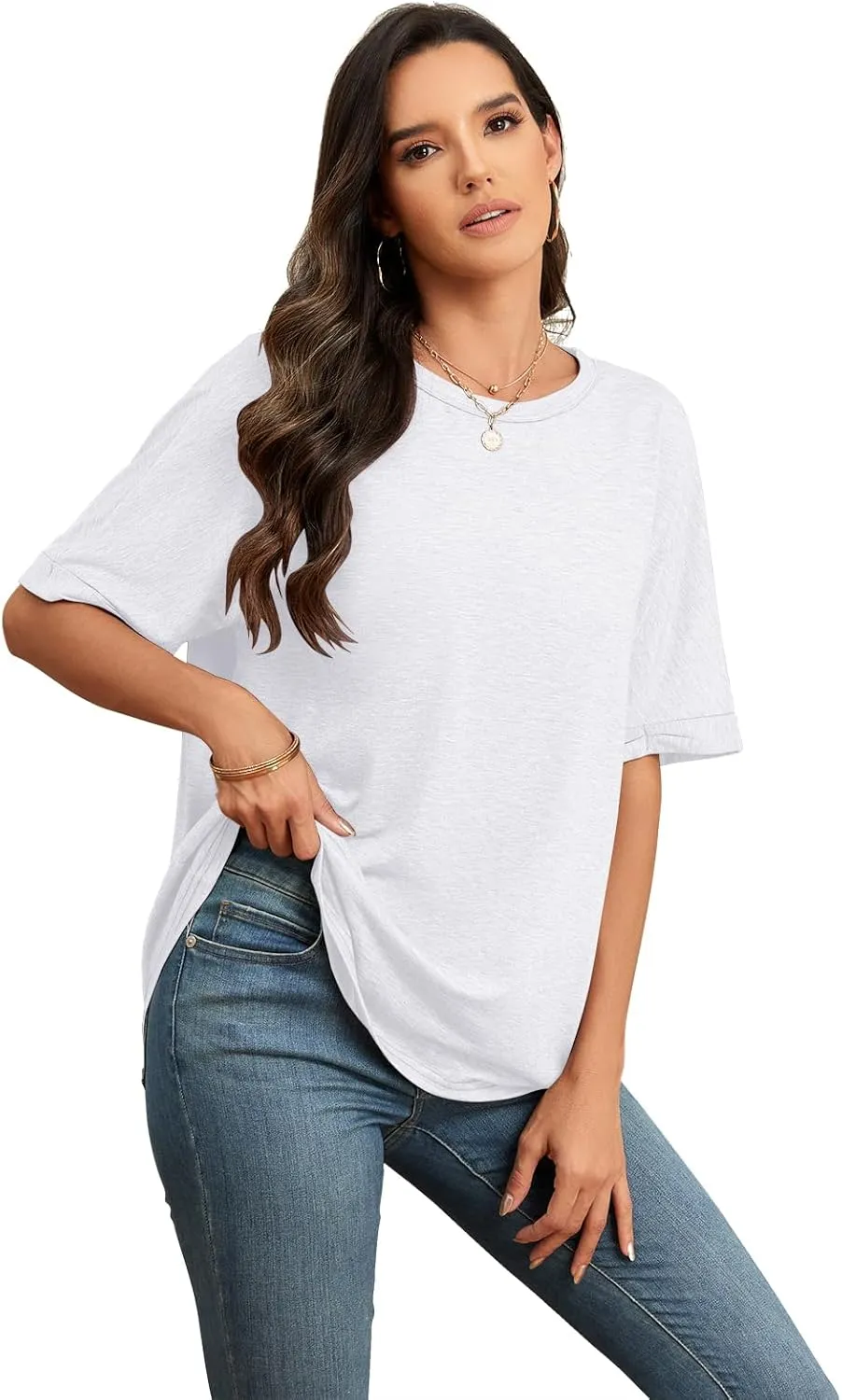 Newchoice Women's Oversized Tshirts Summer Short Sleeve Crewneck Casual Loose Basic Tops