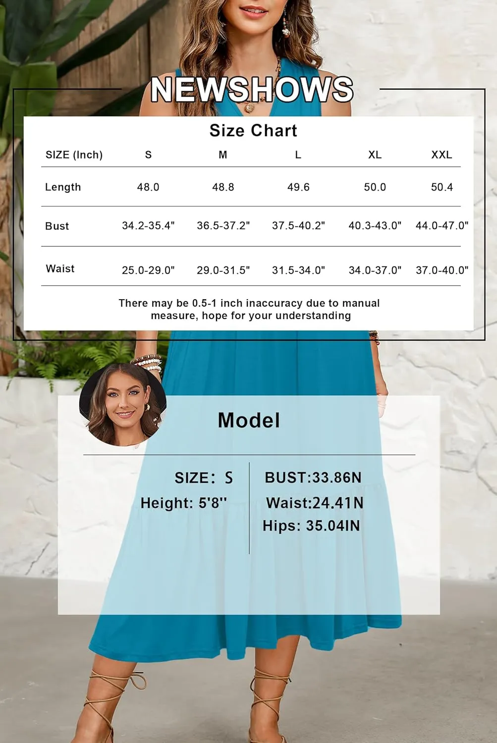 Newshows Women's 2025 Summer Dress Vacation V Neck Sleeveless Midi Dress Tiered Tank Swing Sundress with Pockets