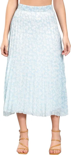 NUEVOSDAMAS Women's Ditsy Floral Print High Waist Skirt Pleated A-line Long Skirt Beach Elasticated Midi Skirt