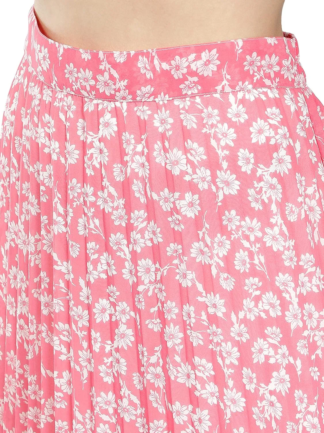 NUEVOSDAMAS Women's Ditsy Floral Print High Waist Skirt Pleated A-line Long Skirt Beach Elasticated Midi Skirt