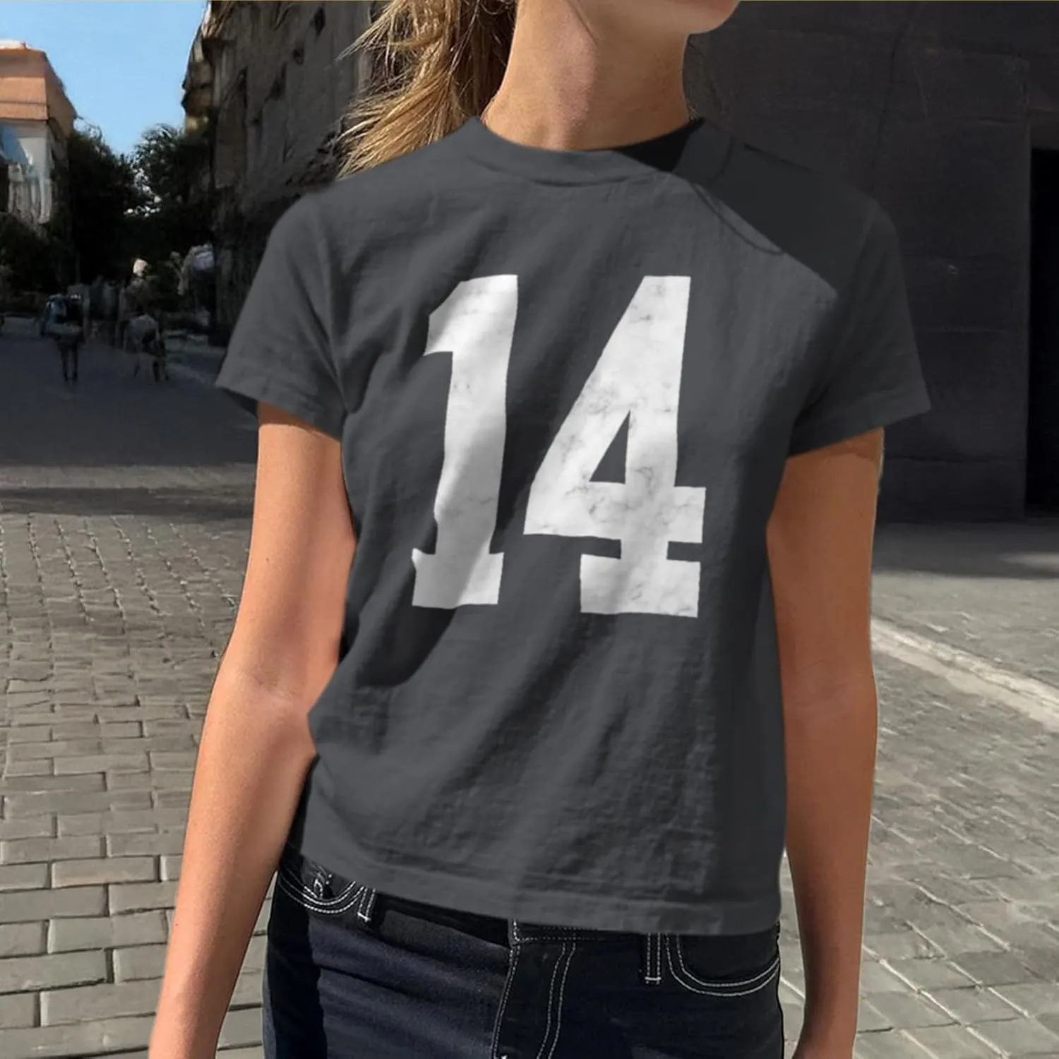 Number 14 Jersey Shirt Fitted Graphic Tee for Women Baby Tees Y2k Cute Teen Summer Short Sleeve Tops
