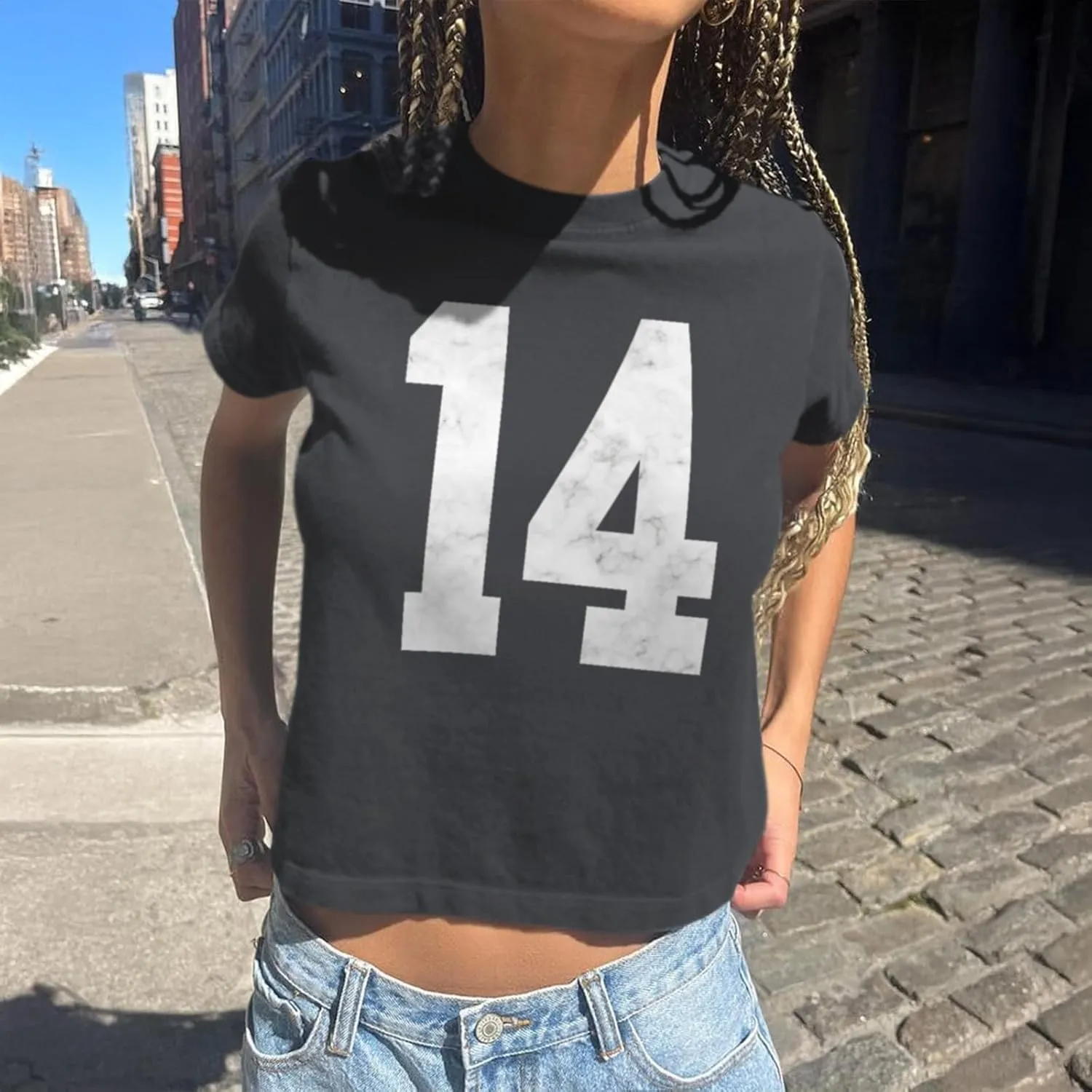 Number 14 Jersey Shirt Fitted Graphic Tee for Women Baby Tees Y2k Cute Teen Summer Short Sleeve Tops