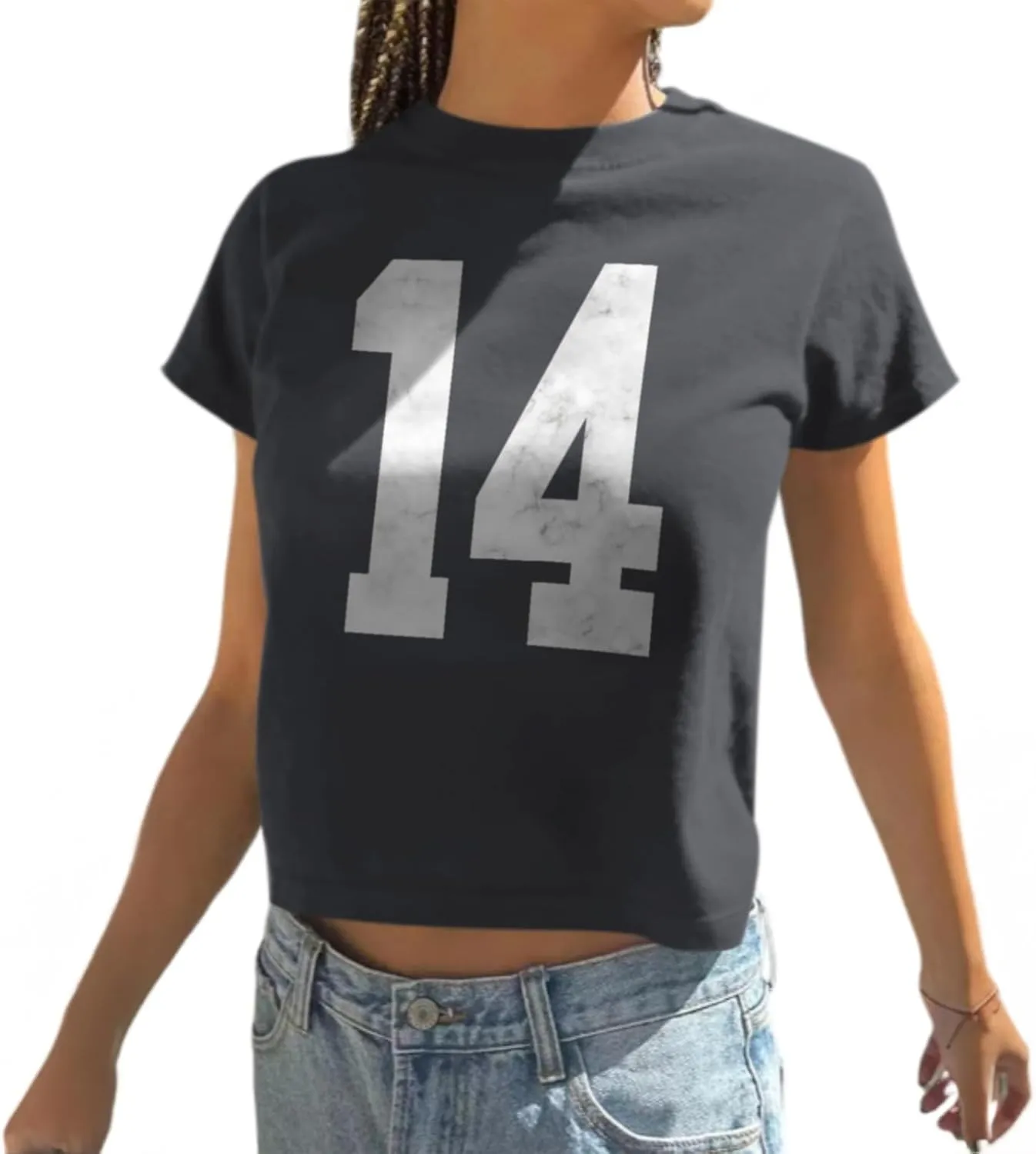 Number 14 Jersey Shirt Fitted Graphic Tee for Women Baby Tees Y2k Cute Teen Summer Short Sleeve Tops