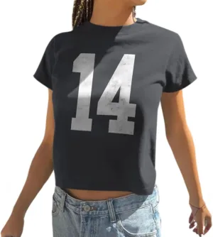 Number 14 Jersey Shirt Fitted Graphic Tee for Women Baby Tees Y2k Cute Teen Summer Short Sleeve Tops
