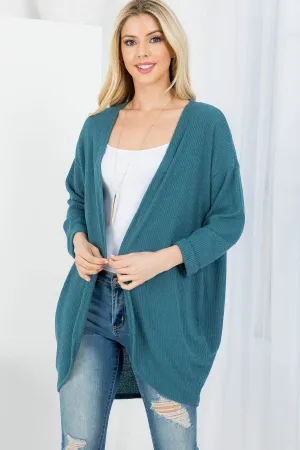 OPEN FRONT CUFFED SLEEVE RIBBED CARDIGAN 2-2-2