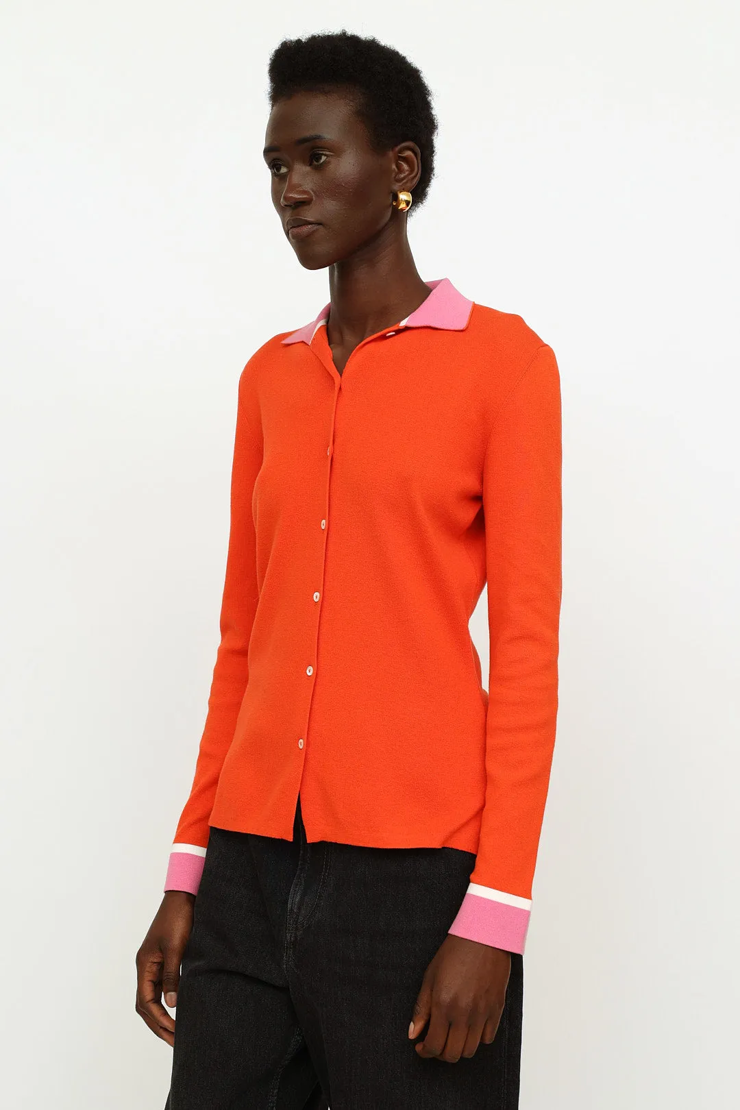 Orange & Pink Button Up Knit Top