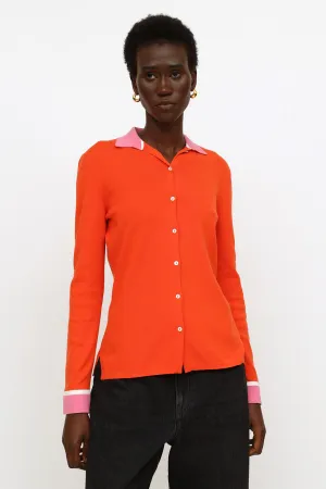 Orange & Pink Button Up Knit Top