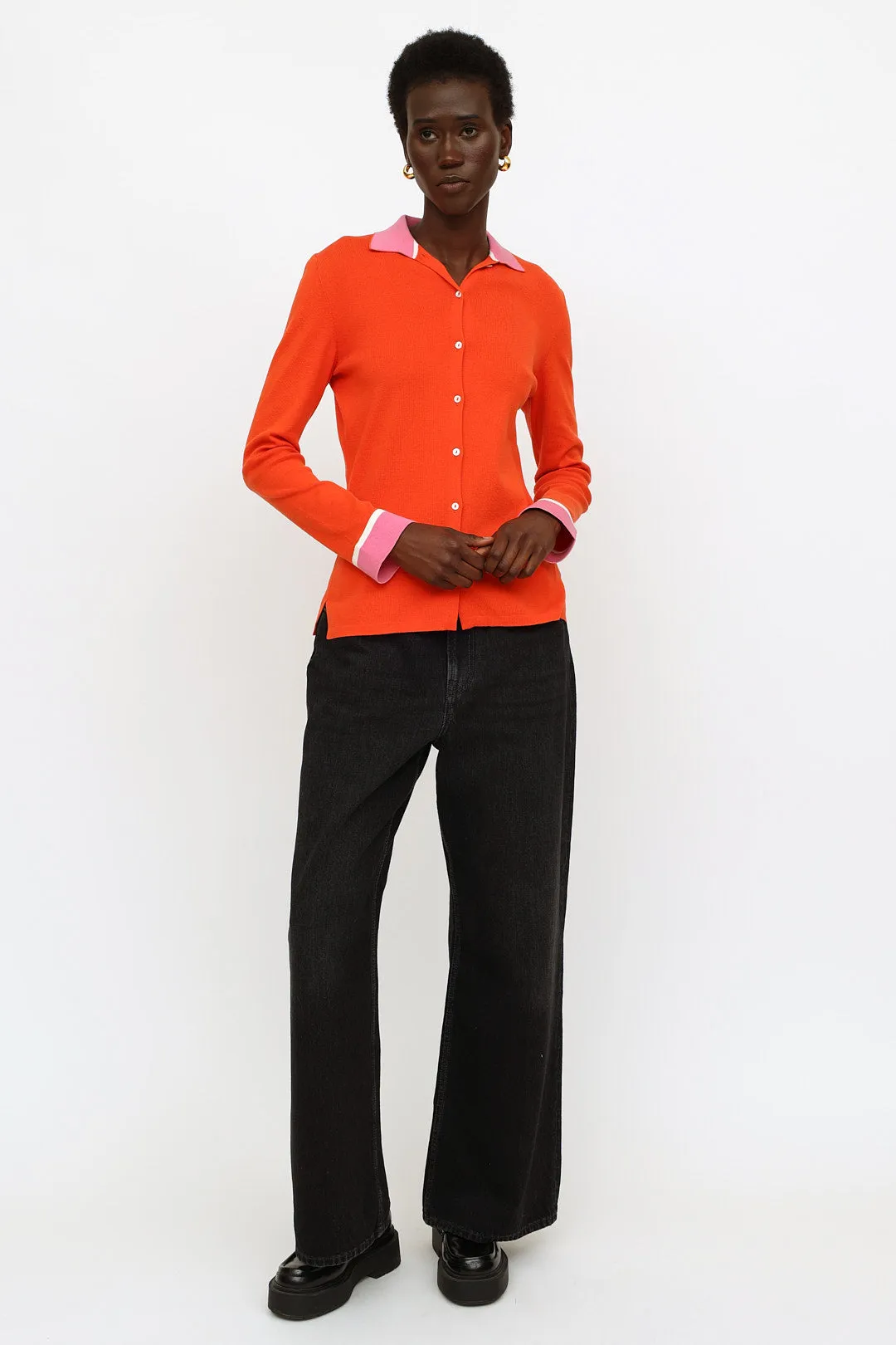 Orange & Pink Button Up Knit Top