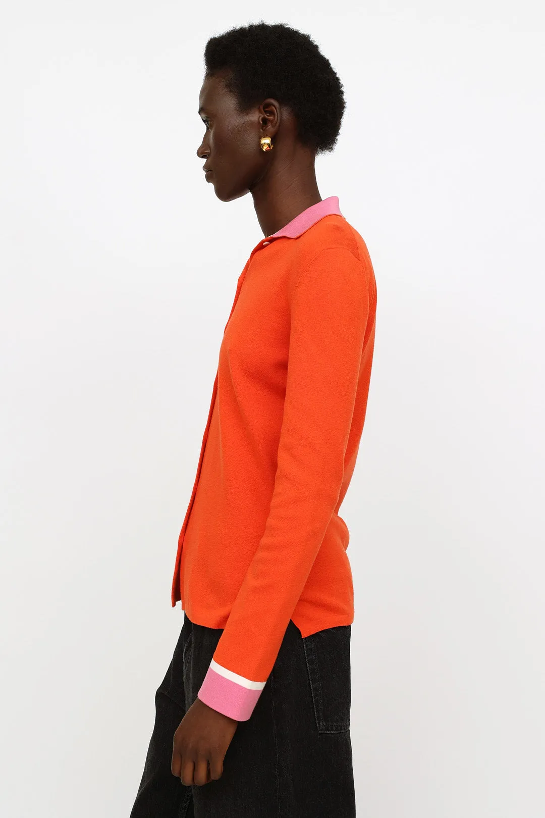 Orange & Pink Button Up Knit Top