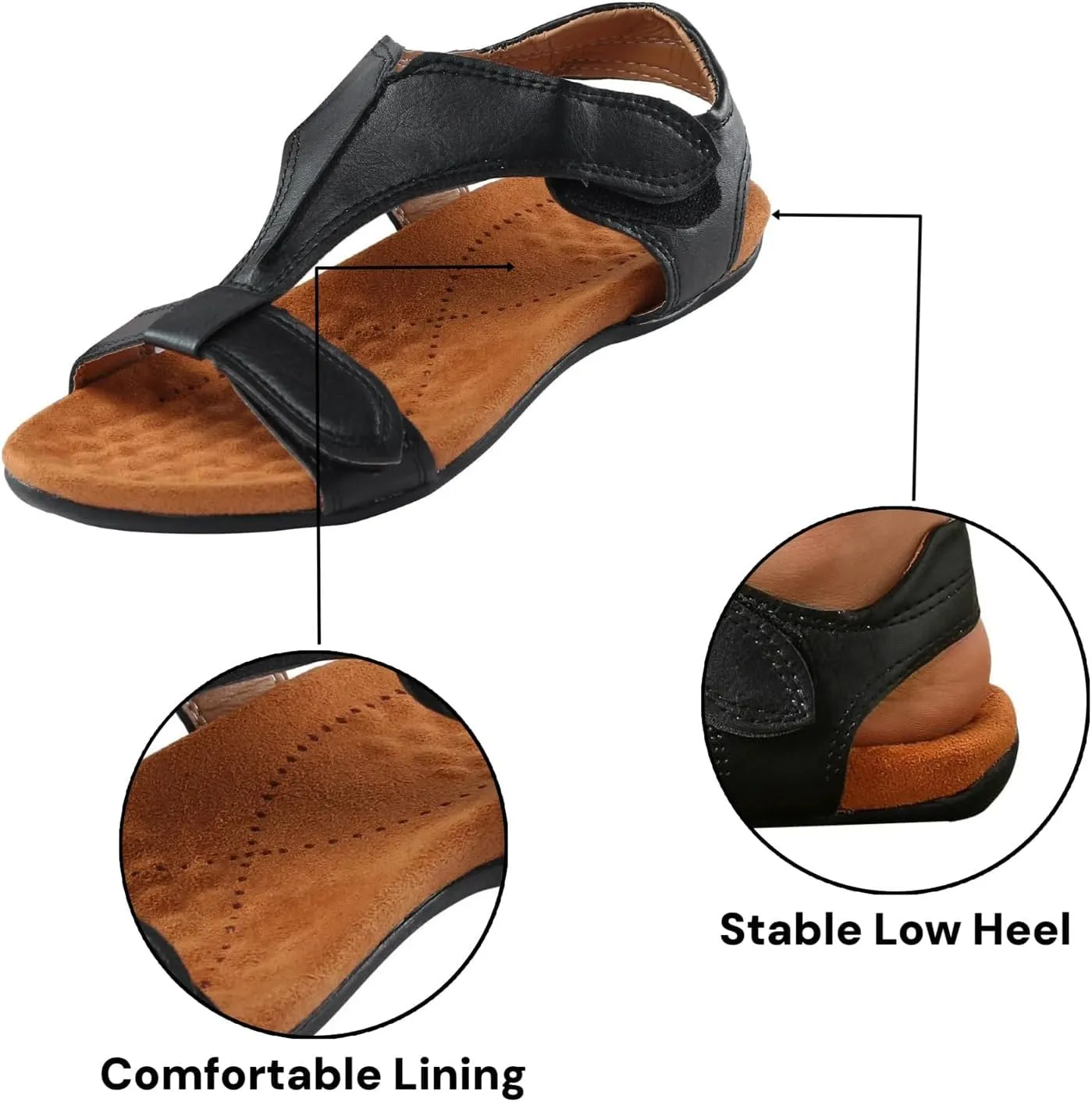 Orthopedic Flat Sandals for Women Summer Comfortable Adjustable Strap Slip On Beach Walking Sandals with Arch Support Open Toe Soft Cushion Footbed Sandal