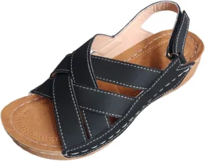Orthopedic Sandals for Women Summer Wedge Platform Sandals Open Toe Cross Ankle Strap Flat Shoes, Casual Beach Outdoor Walking Slippers Comfortable Platform Leather Loafers
