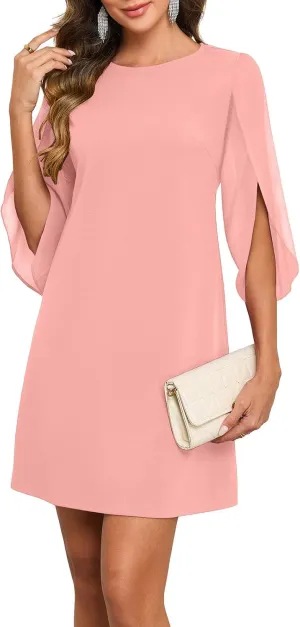 oten Women's 2025 Flutter Sleeve Cocktail Dress Crew Neck Chiffon Formal Wedding Guest Party Dresses