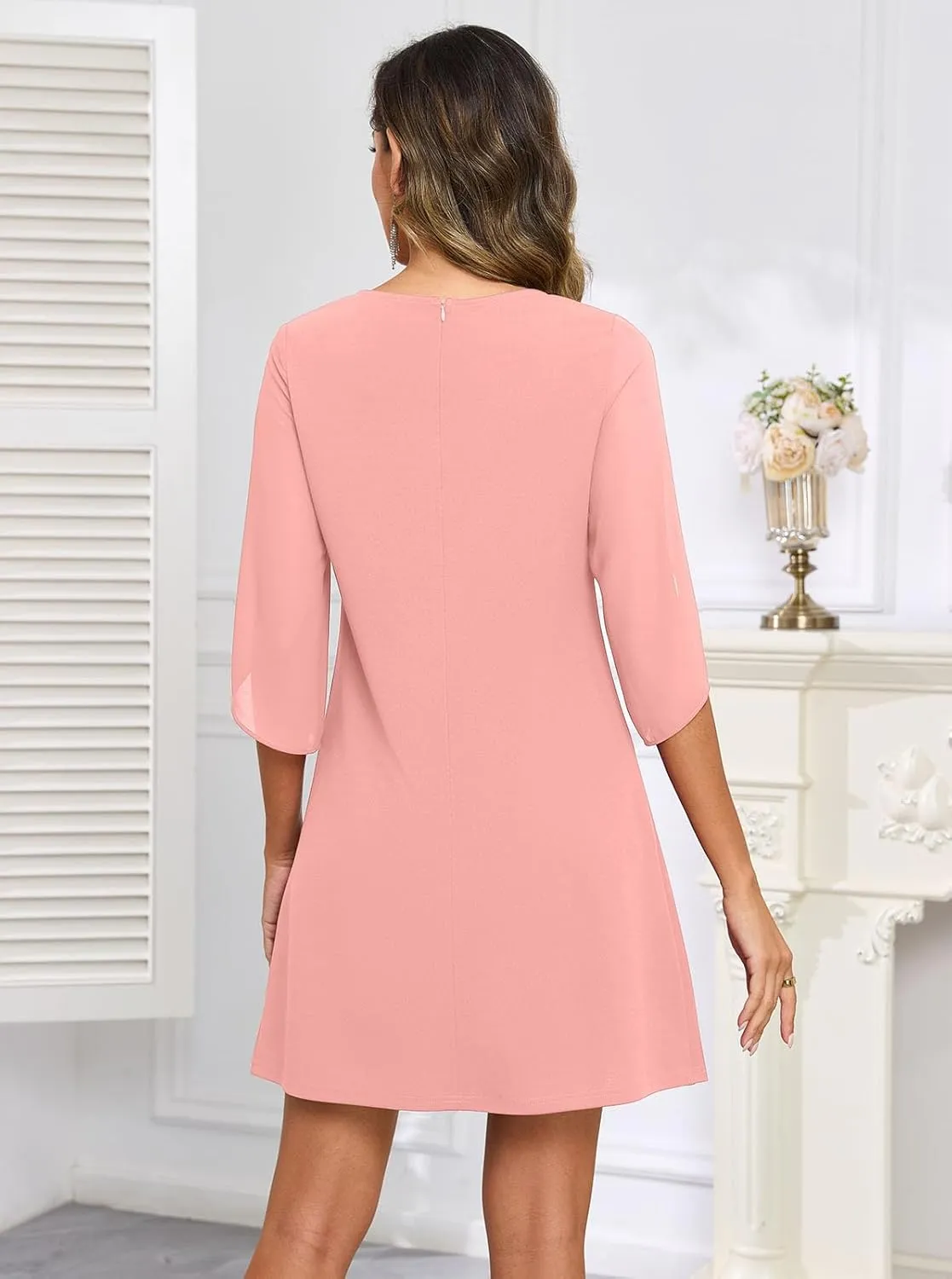 oten Women's 2025 Flutter Sleeve Cocktail Dress Crew Neck Chiffon Formal Wedding Guest Party Dresses