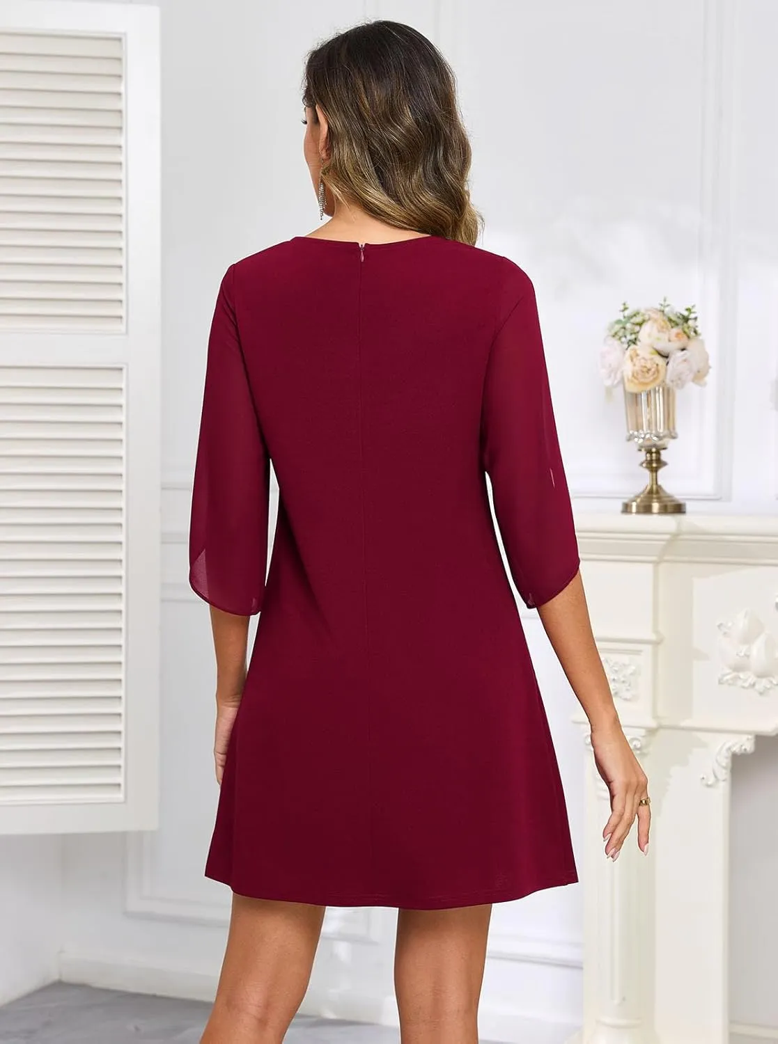 oten Women's 2025 Flutter Sleeve Cocktail Dress Crew Neck Chiffon Formal Wedding Guest Party Dresses