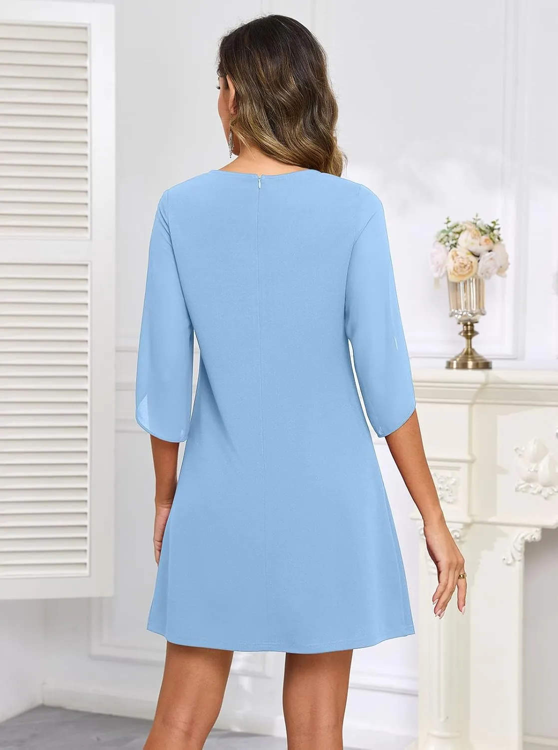 oten Women's 2025 Flutter Sleeve Cocktail Dress Crew Neck Chiffon Formal Wedding Guest Party Dresses