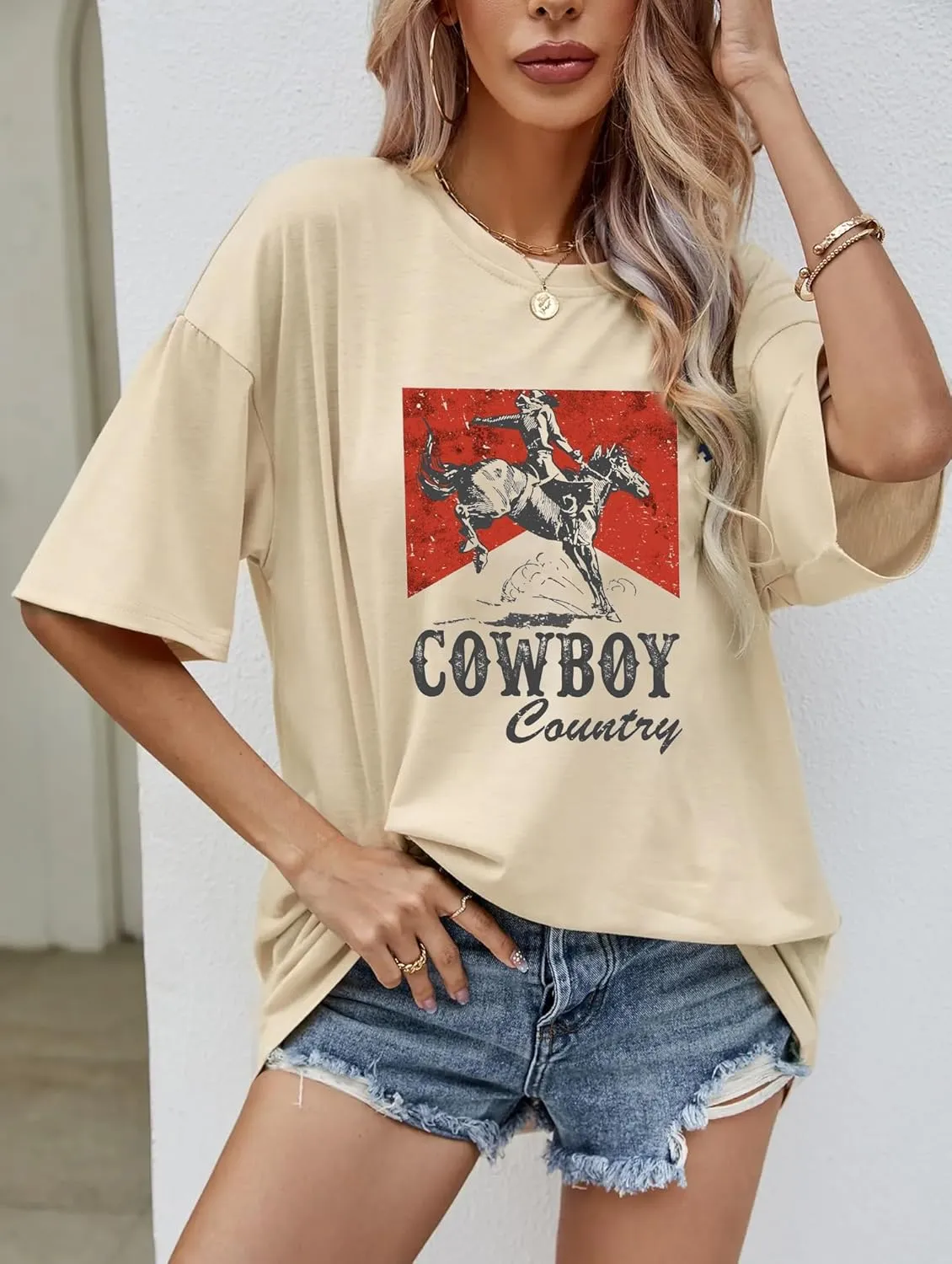 Oversized Cowboy Country Shirt Women: Cowgirl Country Music Shirt Rodeo Graphic Tee Casual Loose Western Top