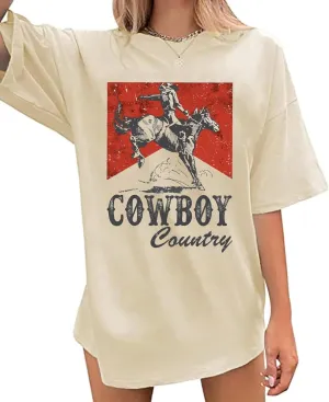 Oversized Cowboy Country Shirt Women: Cowgirl Country Music Shirt Rodeo Graphic Tee Casual Loose Western Top
