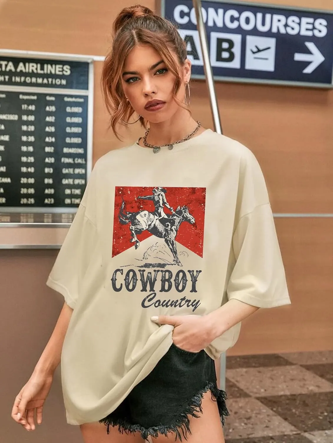 Oversized Cowboy Country Shirt Women: Cowgirl Country Music Shirt Rodeo Graphic Tee Casual Loose Western Top