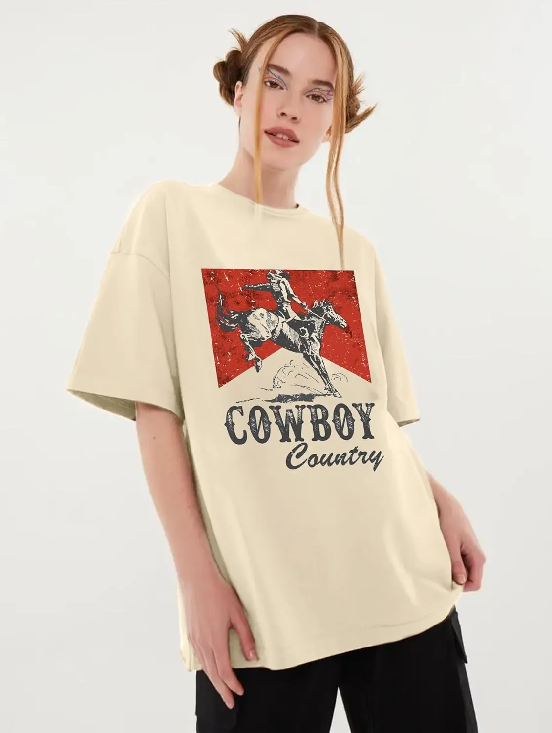 Oversized Cowboy Country Shirt Women: Cowgirl Country Music Shirt Rodeo Graphic Tee Casual Loose Western Top