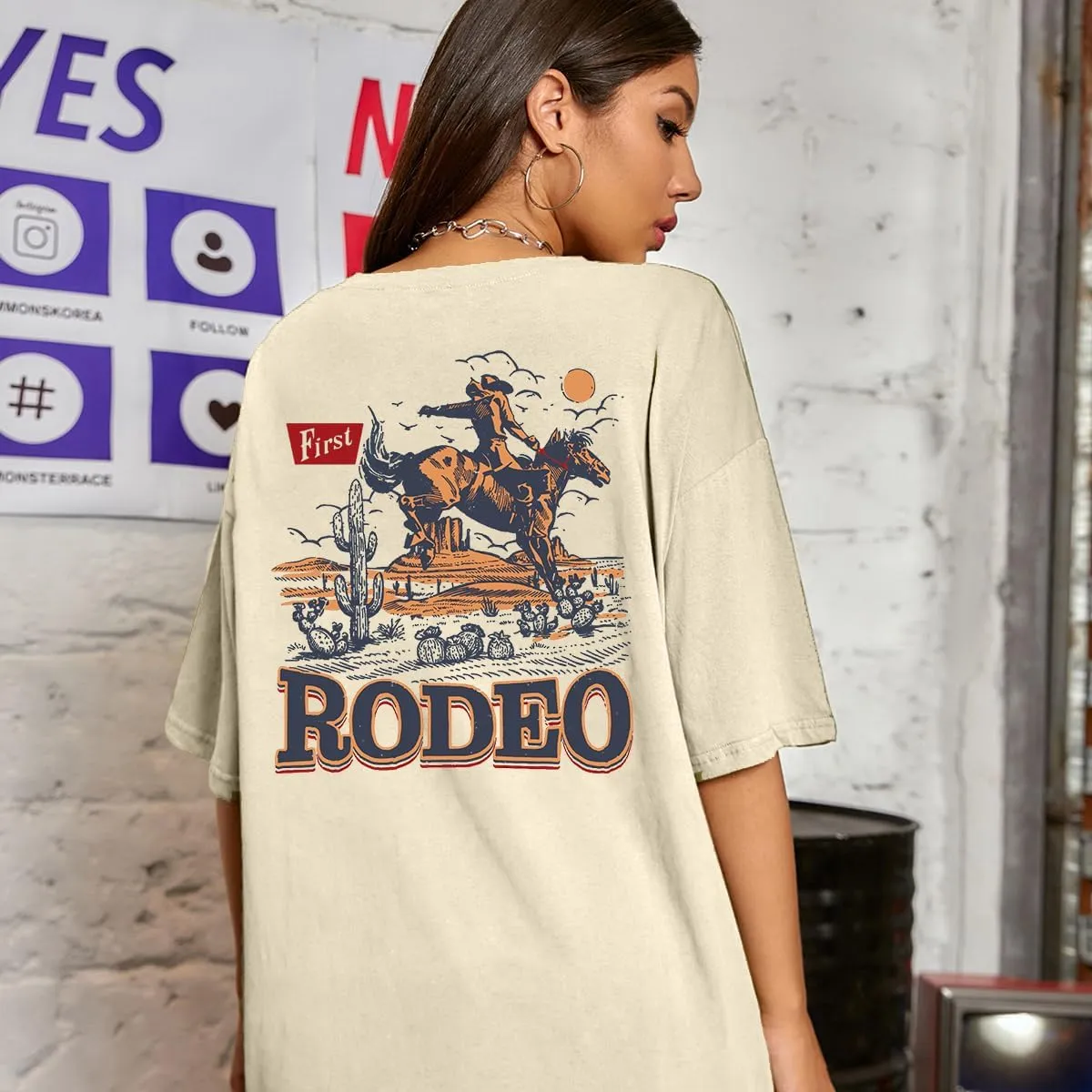 Oversized Cowboy Country Shirt Women: Cowgirl Country Music Shirt Rodeo Graphic Tee Casual Loose Western Top