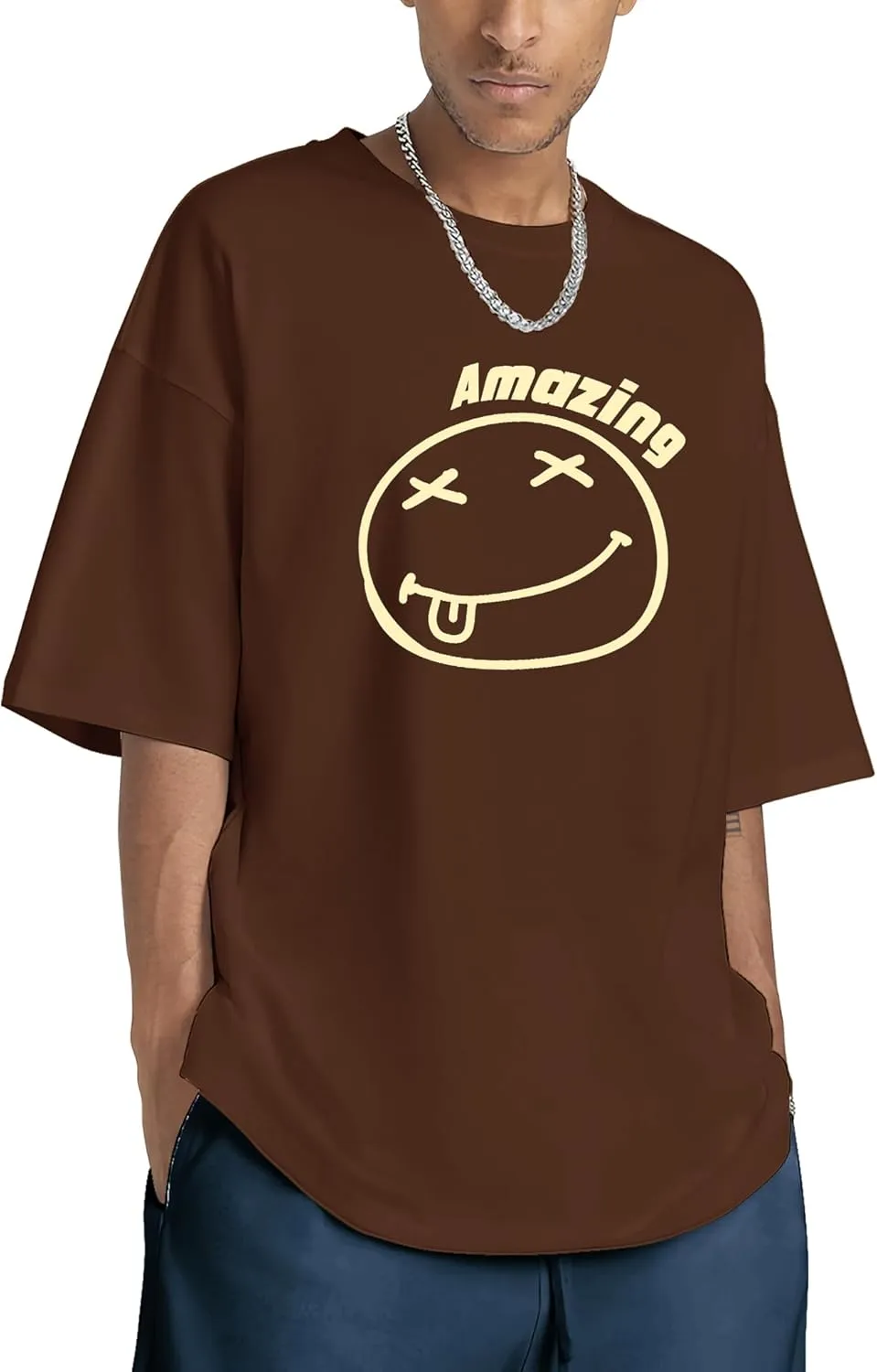Oversized Graphic Tshirt for Men Funny Letter Print T Shirt Casual Loose Retro Streetwear Shirts Tops Tees