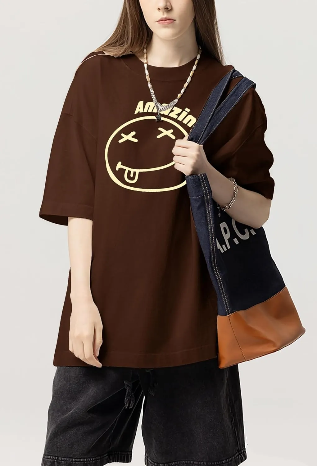 Oversized Graphic Tshirt for Men Funny Letter Print T Shirt Casual Loose Retro Streetwear Shirts Tops Tees