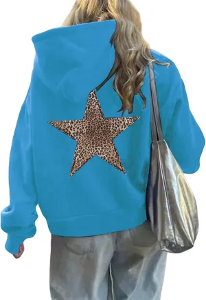 Oversized Hoodies for Women Graphic Leopard Graphic Sweatshirts Casual Y2K Long Sleeve Hooded Pullovers
