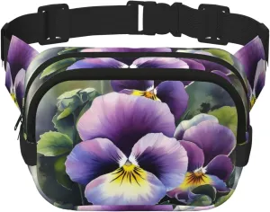 Pansy Perfection Fanny Pack For Women Waterproof Adjustable Belt Bags Waist Pack Fashion Casual Crossbody Bags Bum Bag For Running Workout Hiking Traveling